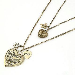   new fashion vintage jewelry necklace heart pearl double chain pendant