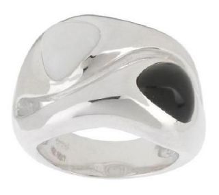   Valentini Sterling Silver White Agate & Onyx Polished Ring 10 W/ Box