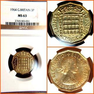 GREAT BRITAIN 1964 3 PENCE MS 63 NGC