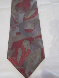   Bugle Boy Neck Tie 3.5 wide Gray red Peter Max man head face abstract