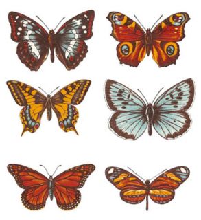 Set of 6 Butterfly Butterflies Select A Size Waterslide Ceramic Decals