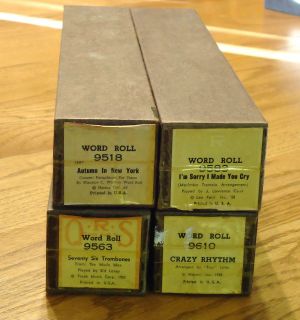 Lot of 4 Vintage QRS Player Piano Word Rolls  #s 9518, 9583, 9563 