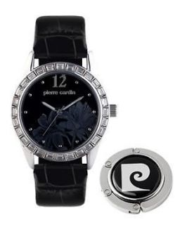Pierre Cardin Ladies Black Strap Designer Watch & Hand Bag Holder