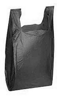 50 Qty. Black Plastic T Shirt Bags with Handles 8 x 5 x 16 Small