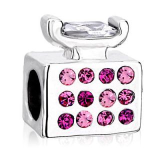 PUGSTER BEAD PINK CRYSTAL PERFUME BOTTLE SILVER TONE CHARM FOR 