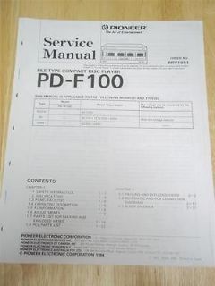 Pioneer Service Manual~PD F100 Compact Disc CD Player~Original~Repair
