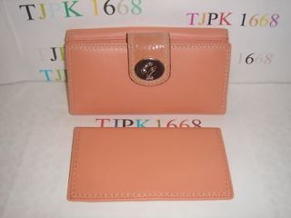 NWT Coach~Coral~Tu​rnlock leather Checkbook Wallet F43606