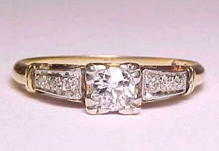  1930s REAL 14K GOLD & PLATINUM +1/4carat DIAMOND ENGAGEMENT RING