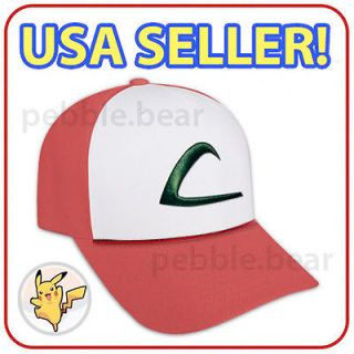 NEW POKEMON ASH KETCHUM TRAINER COSTUME CAP COSPLAY RED + WHITE HAT 