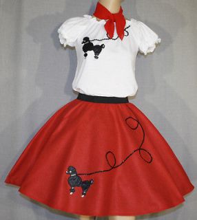 Pcs Red Poodle Skirt Outfit Girl Sizes 7,8,9 Waist 25 32