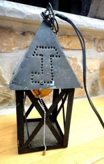   ARTS CRAFTS/MISSION early HAND PUNCHED TIN LANTERN hanging,electr​ic