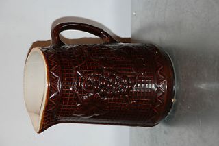   Stoneware Early 1900s Salt Glazed Pitcher Grapes Brown waffle marks
