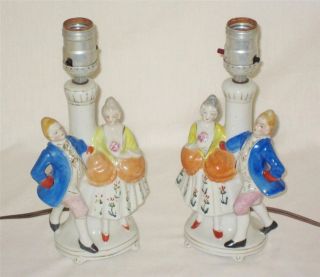   Victorian / Colonial Pair Table Lamps Porcelain Figural Made In Japan
