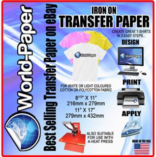 Iron On T Shirt Inkjet ink printer Transfer Paper For Light Fabrics 