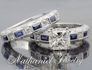   Princess Cut Certified Diamond Engagement Bridal Set Ring 14k White