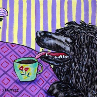 PORTUGUESE WATER DOG AT THE COFFEE SHOP ART TILE