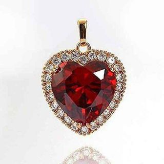 Heart of the Ocean Titanic Pendant With Red Ruby & CZ In 9K Yellow GF