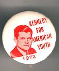 1972 pin TED KENNEDY pinback button Kennedy for American Youth