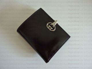 GUCCI GG Dark Brown Leather Wallet Coin Purse Clutch