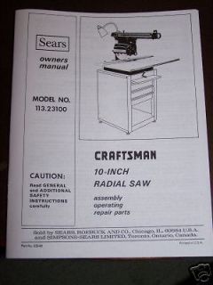  Craftsman Radial Arm Saw Owners Manual 113.23100