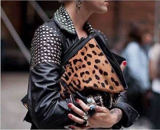 Leopard Printed/Horse Hair Women Purse Shoulder Handbag Evening Bag