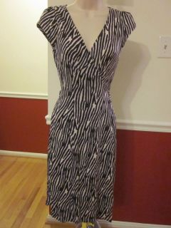 Diane von Furstenberg DVF black cream purple zebra silk wrap dress 