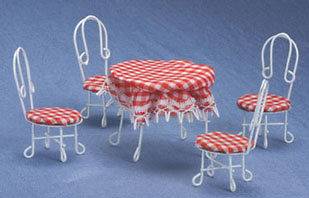   Miniature Ice Cream Parlor Table & Chairs Set Red & White Check