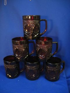 Two Coffee Tea Mug Cups Ruby red Pressed glass 4 France (note set of 
