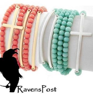 Christian Cross Bracelets(6) Turquoise/Silver or Coral/Gold Arm Candy 