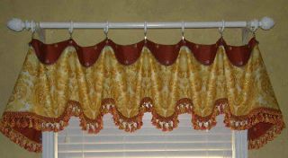   Custom CUFF TOP VALANCE French Country Spice Red Roosters Paisley Trim