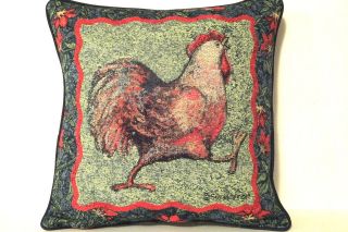 Bright Rooster w/ Blue & Red Floral Border  Susan Winget Tapestry 
