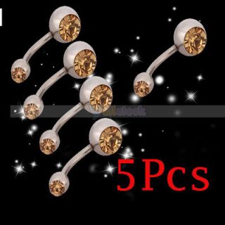 New Light Brown Rhinestone Curved Barbells Navel Belly Ring