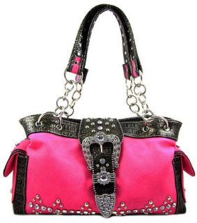   Cowgirl Rhinestone Belt Buckle Stud Chain Strap Bag Purse Fuschia Pink