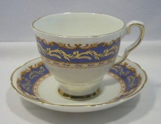 Vintage Royal Stafford Park Lane Bone China Blue Gold Tea Cup & Saucer 