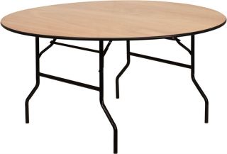60 Round Wood Folding Banquet Dining Table with Clear Coated Top   Set 