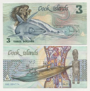 Cook Islands 3 Dollars ND 1987 Pick 3 aUNC