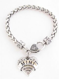   Nana Grandmother Crystal Heart Silver Lobster Claw Bracelet Jewelry