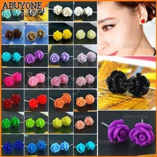 Lovely Sweet Carved Rose Flower Ear Stud Earrings 30 Colors