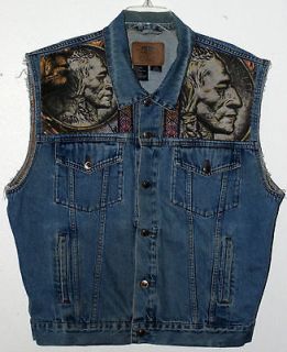   Chief Iron Tail Buffulo Nickel Denim Motorcycle Vest Route 66 L