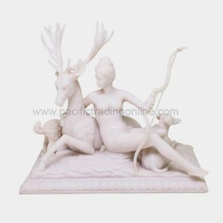 Greek Roman Goddess Diana and the Stag Statue Symbol of Chastity White 