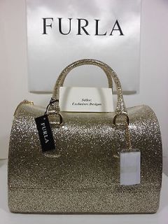 NEW FURLA GOLD GLAM GOLD GLITTER SPARKLING JELLY CANDY SATCHEL BAG 