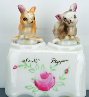 Two Fawns Nodders Salt and Pepper Shakers Vintage Patent T.T Ceramic 