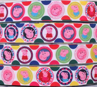 50/100 Yards 125mm PEPPA PIG PICTURES printed grosgrain ribbon Bow 
