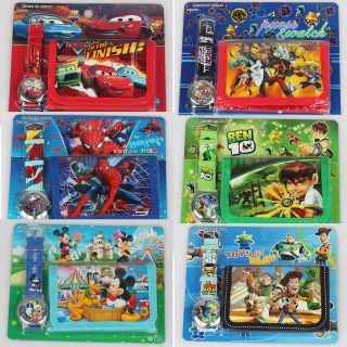 1PCS Cartoon Watch+wallet Spider Man Toy Story Cars Ben10 Mickey 32075