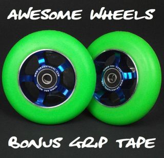   Green Spoked Metal Core Scooter Wheels x2 incl Abec11 + Grip Tape Free