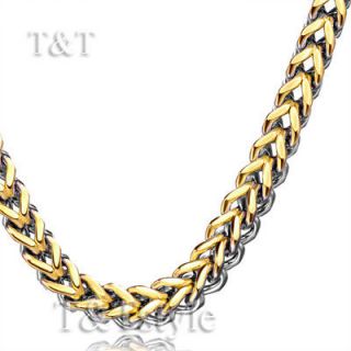 7mm 14K Gold GP Two Tone Stainless Steel SQUARE WHEAT Chain C15