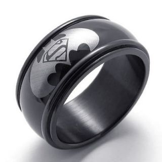   Batman Superman Symbol Black Stainless Steel Mens Ring Size 8 W20961