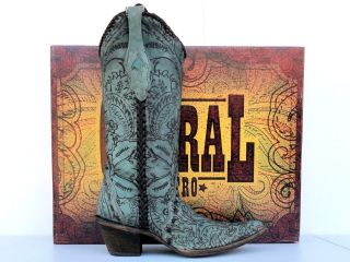 Corral Cowgirl Boots Womens Turquoise Engraved Lace