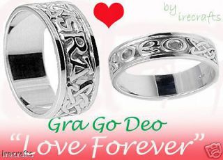 Sterling Silver Gra Go Deo Celtic Band Wedding Rings Set Irish Made 