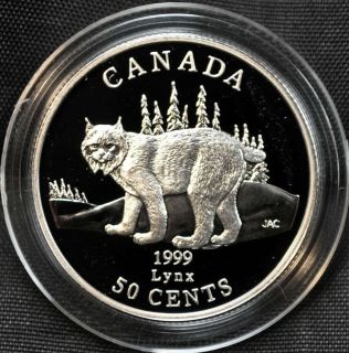 1999 Canada 50 cent Proof Silver Coin   Lynx